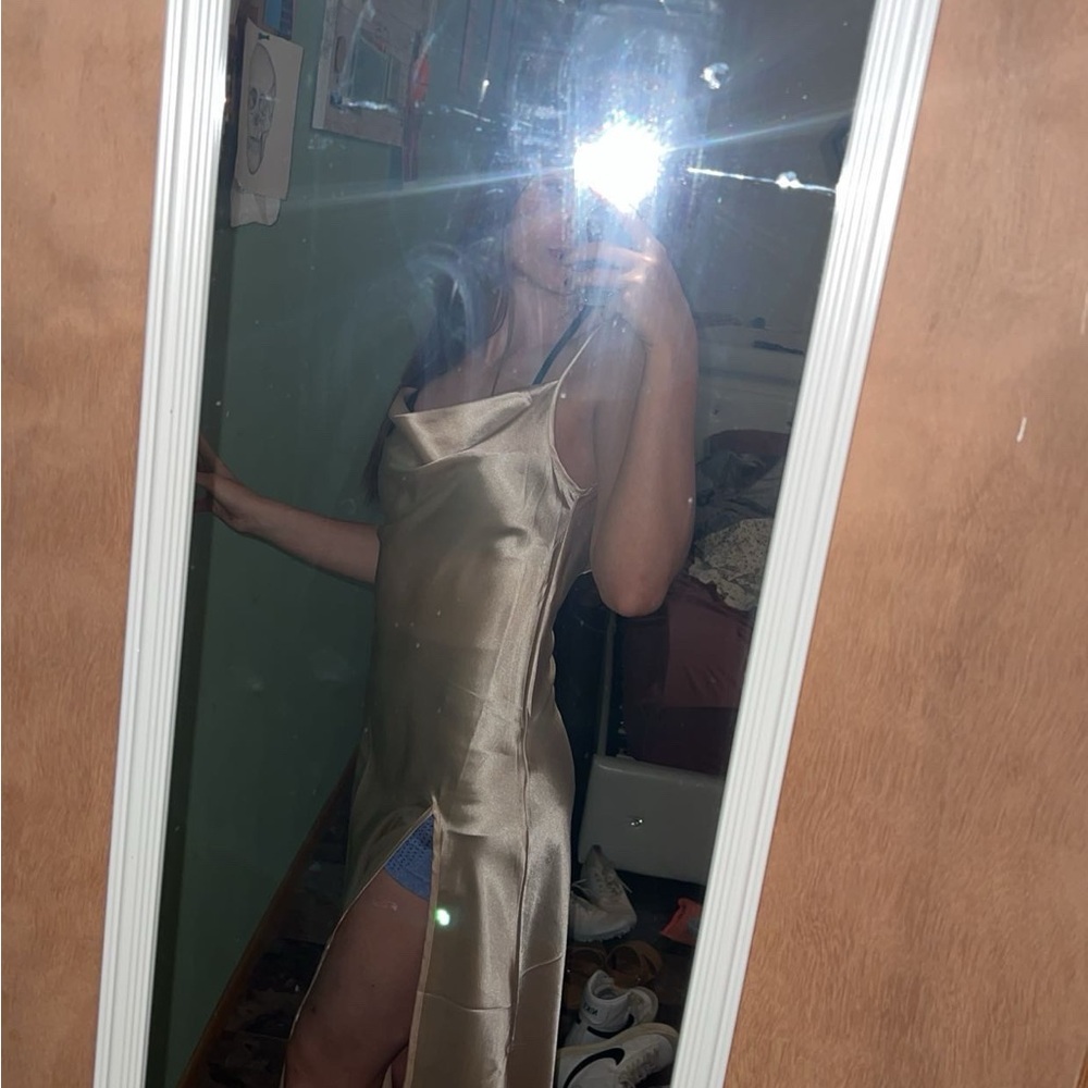 Elegant Gold Satin Slip Dress